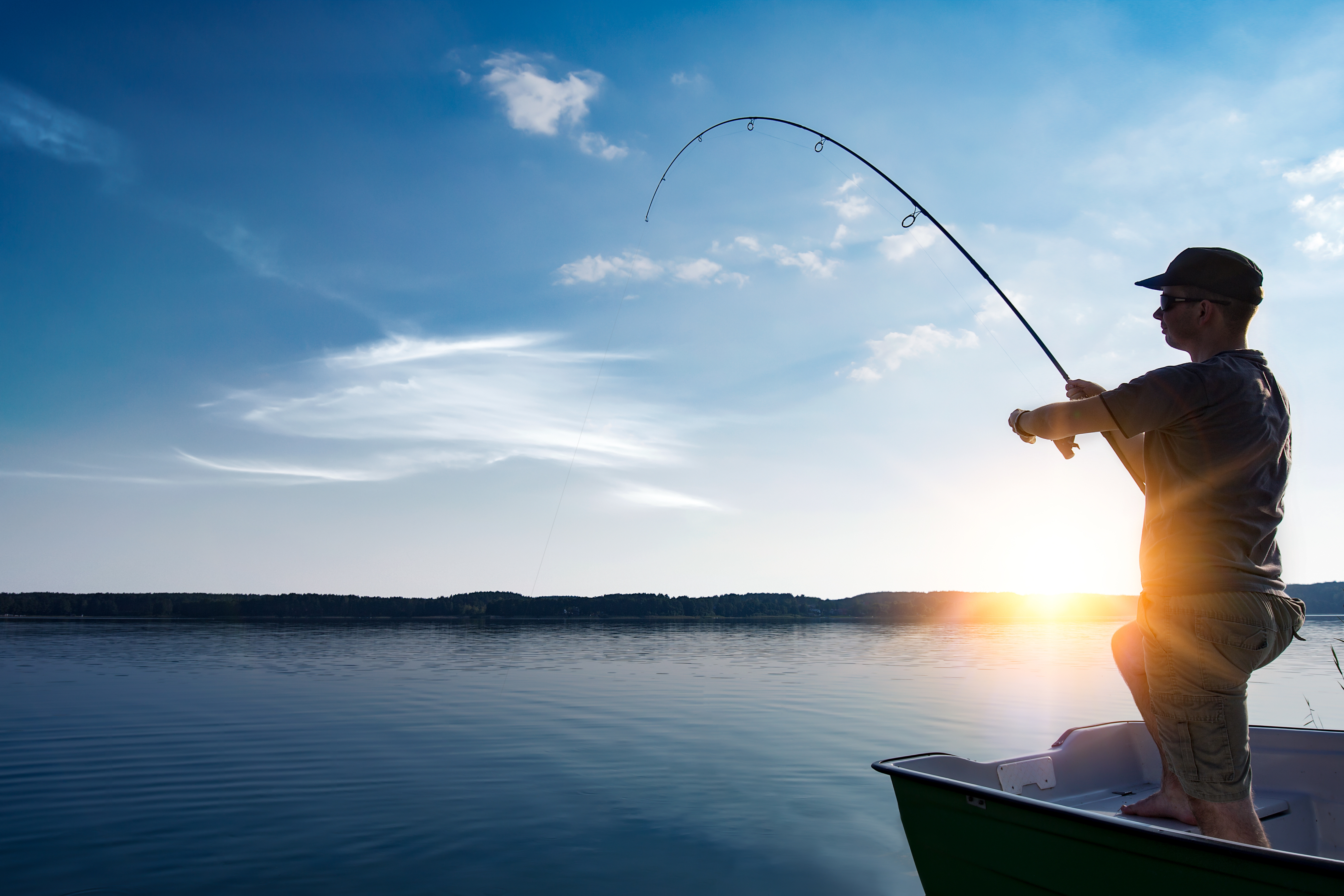 fishing rod lake fisherman men sport summer lure sunset water outdoor sunrise fish - 