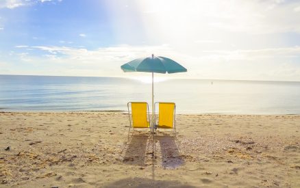 After stormy weather the sun came up and offered a lonesome beach and a beautiful glassy water surface at the Gulf of Mexico.
