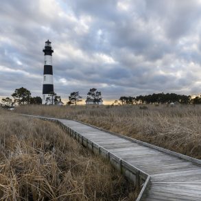Bodie Lighthouse in Winter with Storm Clouds