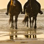 riding horses along the beach