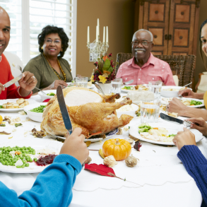 outer banks in november, thanksgiving dinner with family at table