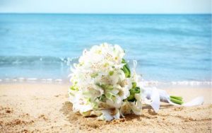 wedding bouquet on beach