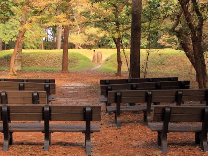Learning Center in Front of a Reconstructed Earthen Fort at the Fort Raleigh National Historic Site on Roanoke Island, North Carolina