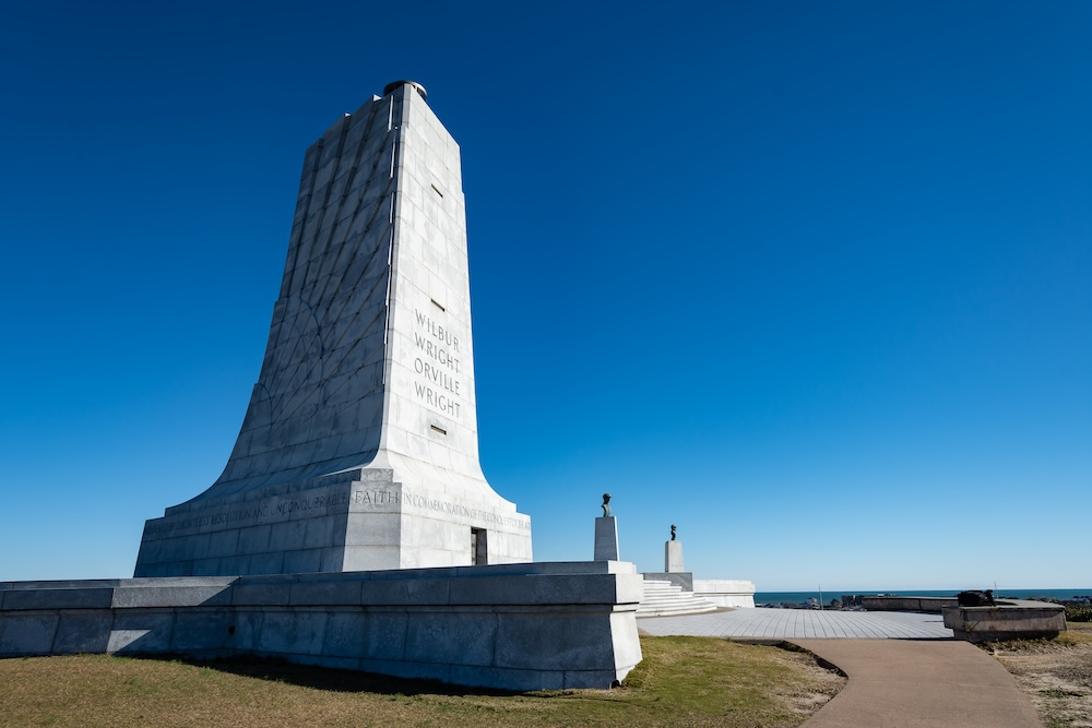 Wright Brothers National Memorial, located in Kill Devil Hills, North Carolina.The Memorial is 60 ft. tall which makes it one of the tallest manmade landmarks on the Outer Banks.