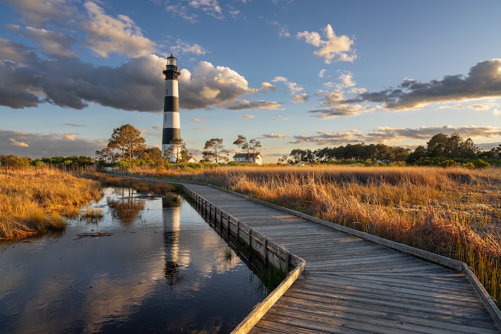 The Bodie Island Light Station in the Outer Banks of North Carolina, USA